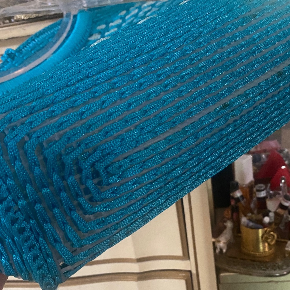 Vintage- Blue Woven Tote Bag with Clear Handles - - Picture 8 of 12
